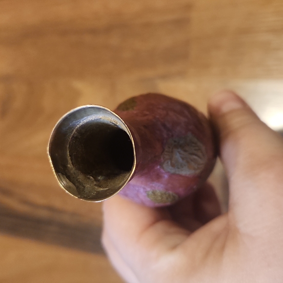 Vintage Brass Enameled Floral Bud Vase - Picture 5 of 12